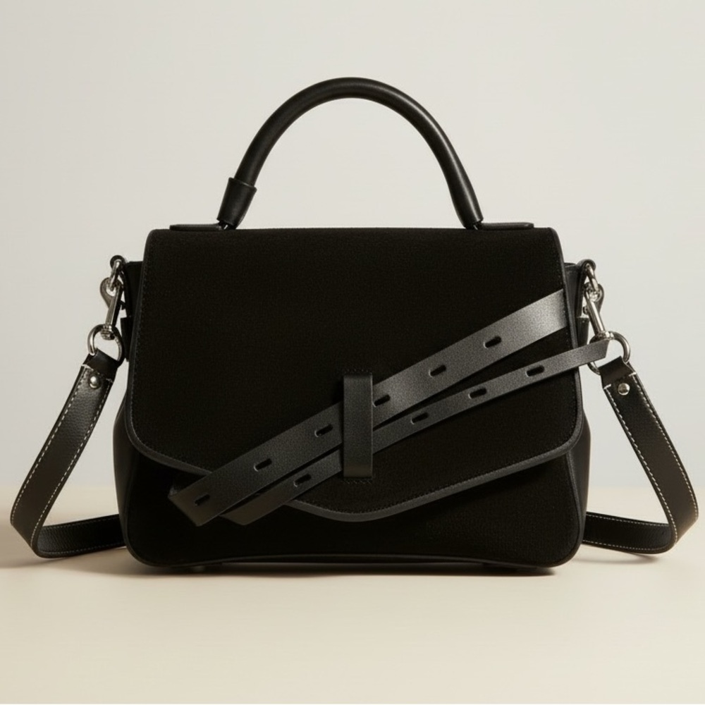 Joy Gryson NEW Ellie Suede Leather Satchel Shoulder Bag Buckle Saddle Crossbody